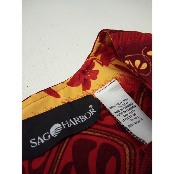 SAG HARBOR Size 8 Floral Dress Silky Satin Light Red Short Sleeves Women's - Picture 4 of 5